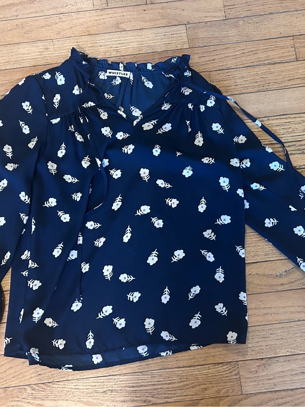 Whistles Navy Floral Tie-Detail Blouse